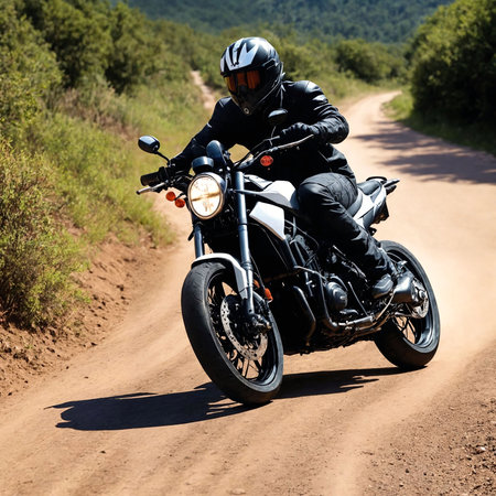 futuristic sci fi of bike on dirt road, Generative AIの素材