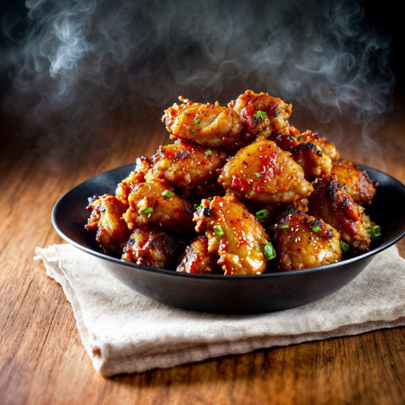 close up of food photography crispy korean fried chicken wings , generative AIの素材