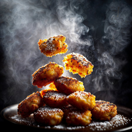 close up of food photography fried chicken stick with black background , generative AIの素材