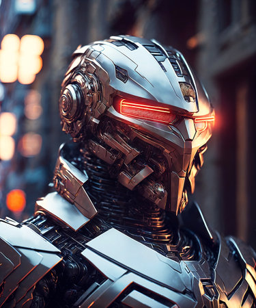 cyborg robot at street, generative AIの素材