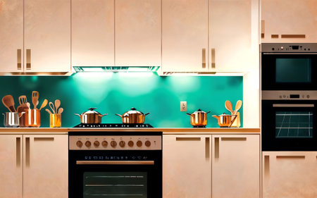 illustration digital painting drawing of modern minimal kitchen room, generative AIの素材