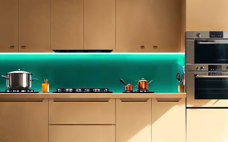 illustration digital painting drawing of modern minimal kitchen room, generative AIの素材