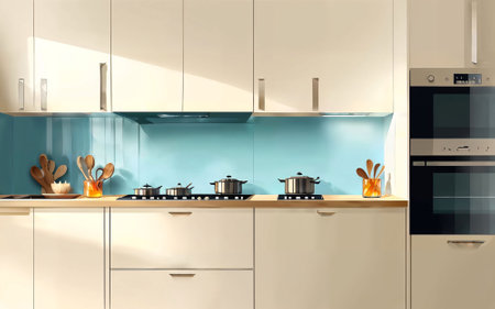 illustration digital painting drawing of modern minimal kitchen room, generative AIの素材