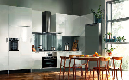illustration digital painting drawing of modern minimal kitchen room, generative AIの素材