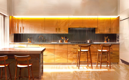 illustration digital painting drawing of modern minimal kitchen room, generative AIの素材
