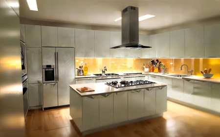 illustration digital painting drawing of modern minimal kitchen room, generative AIの素材