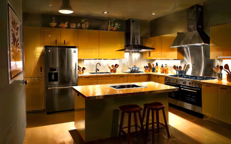 illustration digital painting drawing of modern minimal kitchen room, generative AIの素材