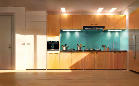 illustration digital painting drawing of modern minimal kitchen room, generative AIの素材