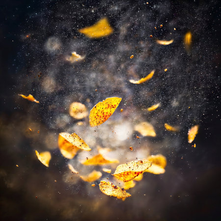 close up of flying slice fries chips in the air, generative AIの素材