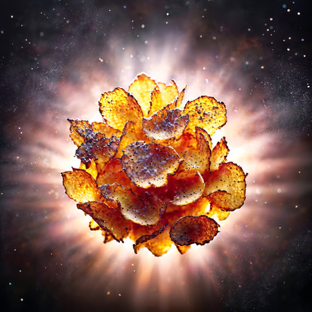 close up of flying slice fries chips in the air, generative AIの素材