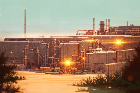 illustration digital painting of mega big factory, generative AIの素材
