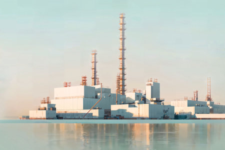 illustration digital painting of mega big factory, generative AIの素材