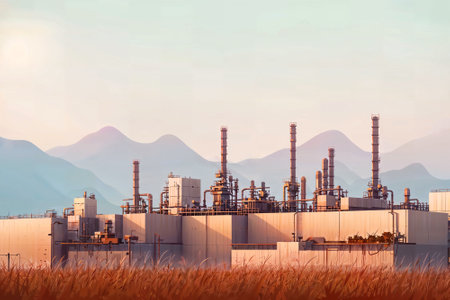 illustration digital painting of mega big factory, generative AIの素材