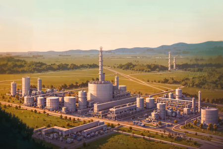illustration digital painting of mega big factory, generative AIの素材
