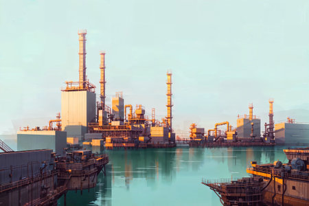 illustration digital painting of mega big factory, generative AIの素材