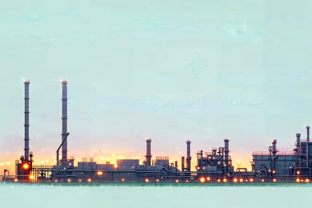 illustration digital painting of mega big factory, generative AIの素材