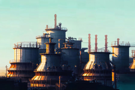 illustration digital painting of mega big factory, generative AIの素材