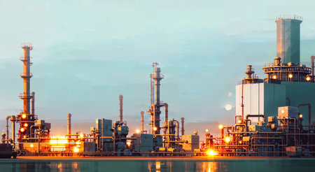 illustration digital painting of mega big factory, generative AIの素材