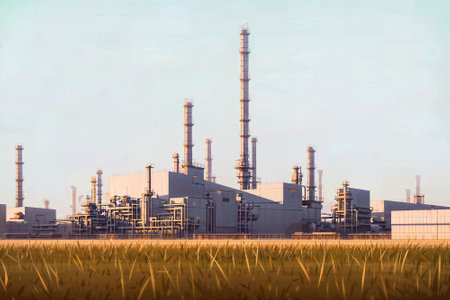 illustration digital painting of mega big factory, generative AIの素材