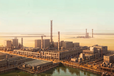 illustration digital painting of mega big factory, generative AIの素材