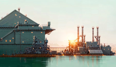 illustration digital painting of mega big factory, generative AIの素材