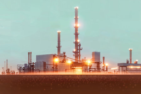 illustration digital painting of mega big factory, generative AIの素材