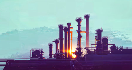 illustration digital painting of mega big factory, generative AIの素材