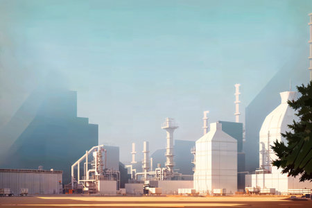 illustration digital painting of mega big factory, generative AIの素材