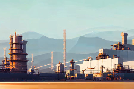 illustration digital painting of mega big factory, generative AIの素材