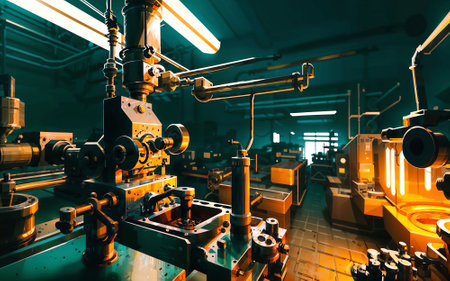 illustration digital painting of mega big factory, generative AIの素材