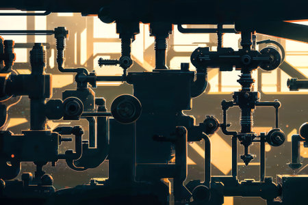 illustration digital painting of mega big factory, generative AIの素材