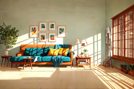 illustration digital painting of living working room at the apartment, generative AIの素材