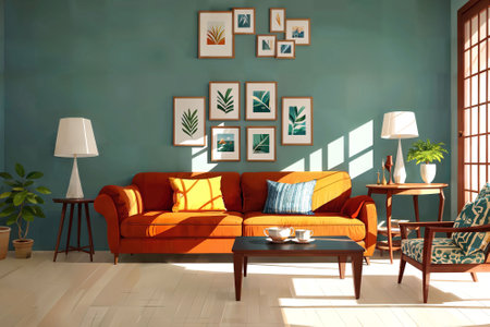 illustration digital painting of living working room at the apartment, generative AIの素材
