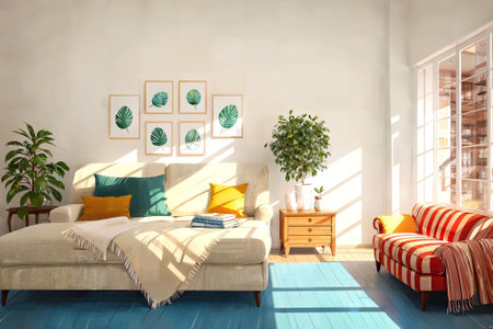illustration digital painting of living working room at the apartment, generative AIの素材