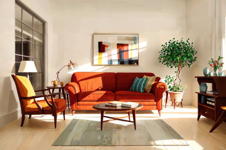 illustration digital painting of living working room at the apartment, generative AIの素材