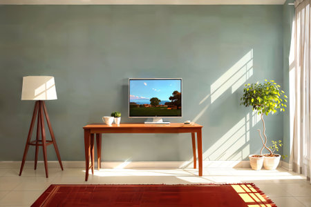 illustration digital painting of living working room at the apartment, generative AIの素材