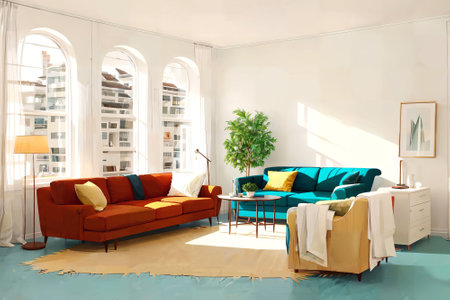 illustration digital painting of living working room at the apartment, generative AIの素材