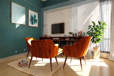 illustration digital painting of living working room at the apartment, generative AIの素材