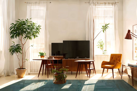 illustration digital painting of living working room at the apartment, generative AIの素材