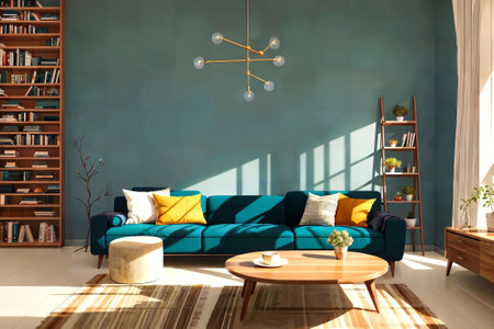 illustration digital painting of living working room at the apartment, generative AIの素材