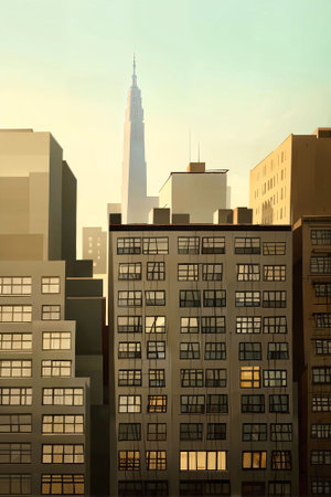illustration digital painting of building apartment in city, generative AIの素材