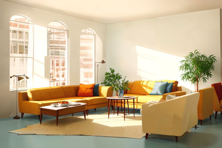 illustration digital painting of living working room at the apartment, generative AIの素材