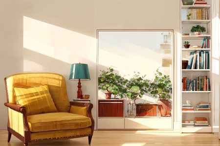 illustration digital painting of living working room at the apartment, generative AIの素材