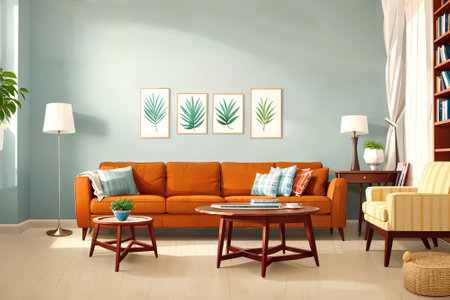 illustration digital painting of living working room at the apartment, generative AIの素材