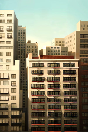 illustration digital painting of building apartment in city, generative AIの素材