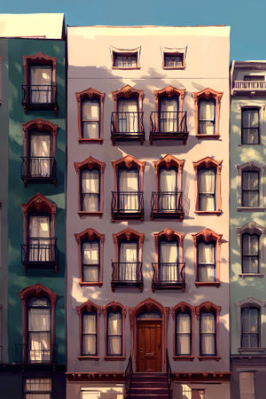 illustration digital painting of building apartment in city, generative AIの素材