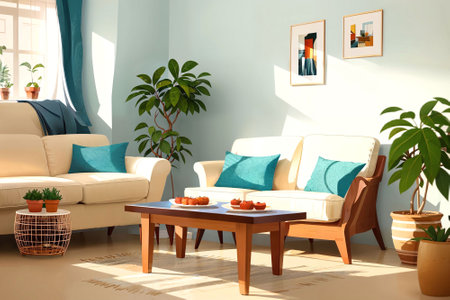 illustration digital painting of living working room at the apartment, generative AIの素材
