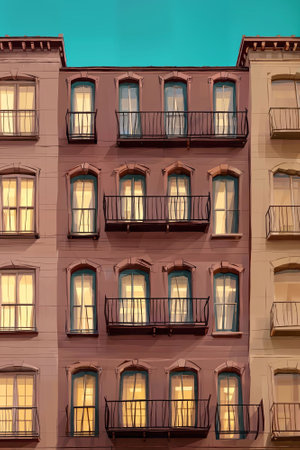 illustration digital painting of building apartment in city, generative AIの素材