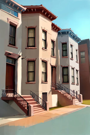 illustration digital painting of building apartment in city, generative AIの素材