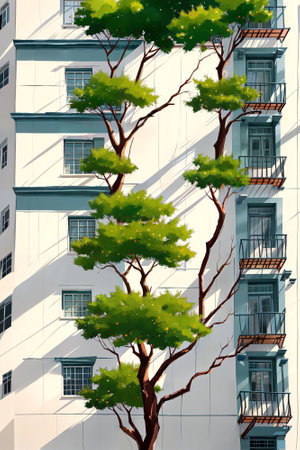 illustration digital painting of building apartment in city, generative AIの素材
